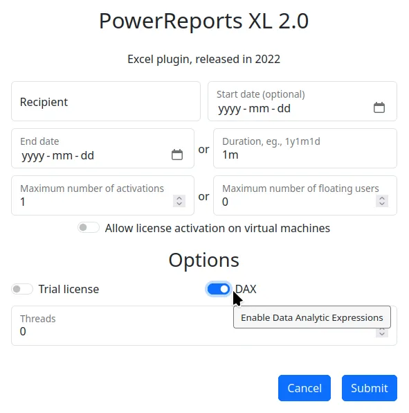 The ordering dialog