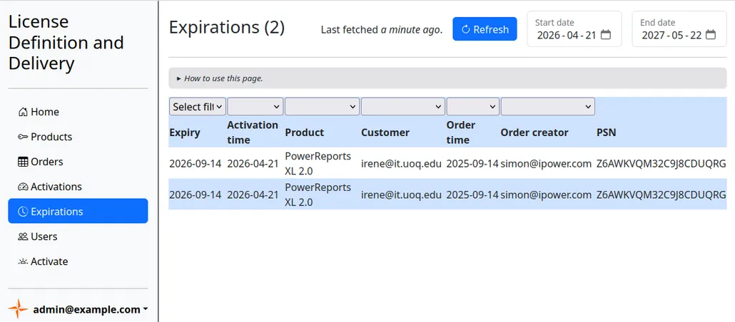 The Expirations page
