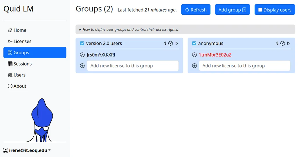 The licenses assigned to each group