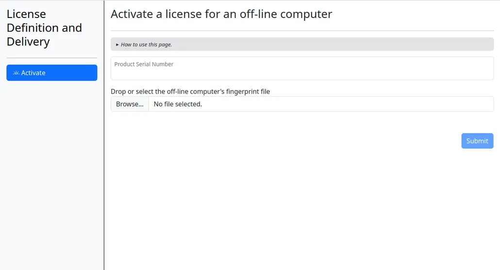 The page that enables offline activations