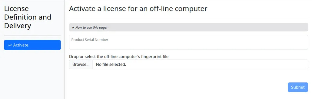 The page that enables offline activations