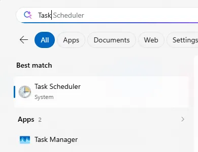 Find Task Scheduler in the Windows Start menu